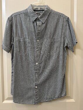 Hang Ten Mens Large Short Sleeved Black & White Gingham Button Down